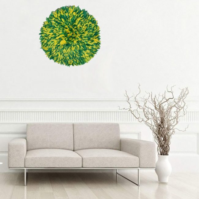 Hand Made Feather Wall Decor Round Lime sm