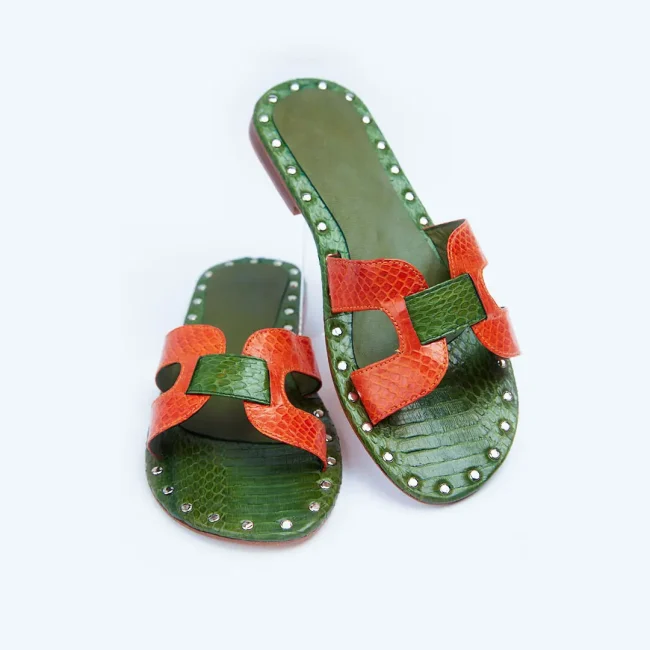 Orange Green Studs Sandals